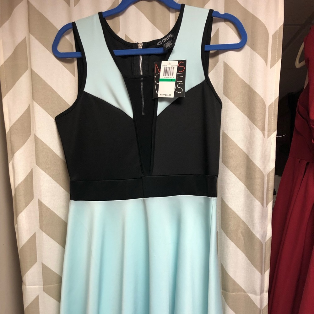 Teal and black skater dress